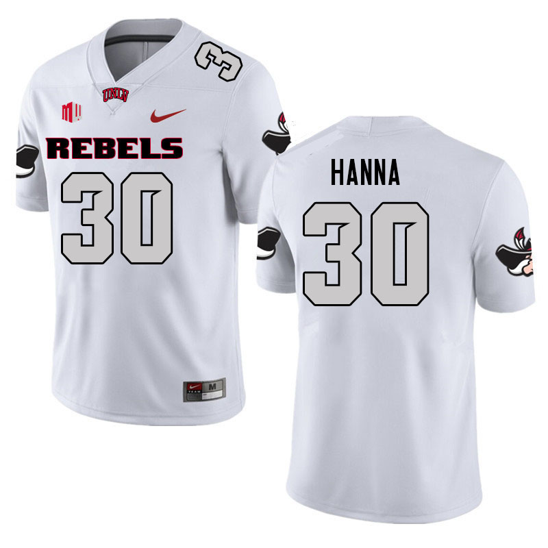 Men #30 Jordan Hanna UNLV Rebels College Football Jerseys Stitched Sale-White - Click Image to Close